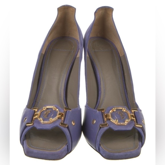 VERSACE Vintage Purple Leather and Suede Medusa Square Toe Heels Size 40 VGUC - Picture 2 of 15